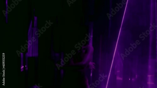 young sexy lady in lace lingerie dancing in darkness, go-go dancers in nightclub, silhouette photo