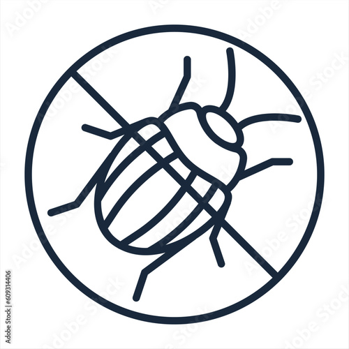 Stop colorado beetle sign linear icon. Insects repellent. Pest control. Thin line illustration. Contour symbol. Vector isolated outline drawing. Editable stroke