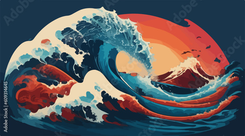 Abstract ocean big wave tsunami illustration vector art 
