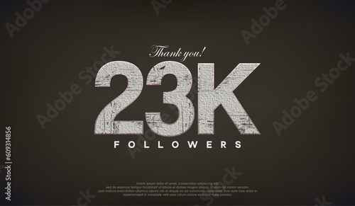 Abstract design thank you 23k followers, with gray color.