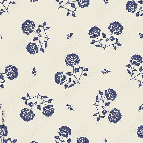 Quirky floral lino cut motif vector pattern. Seamless decoration of whimsical foliate design for modern background