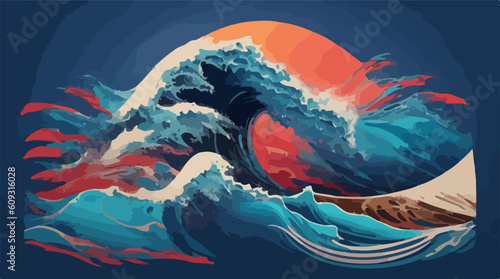 Abstract ocean big wave tsunami illustration vector art 