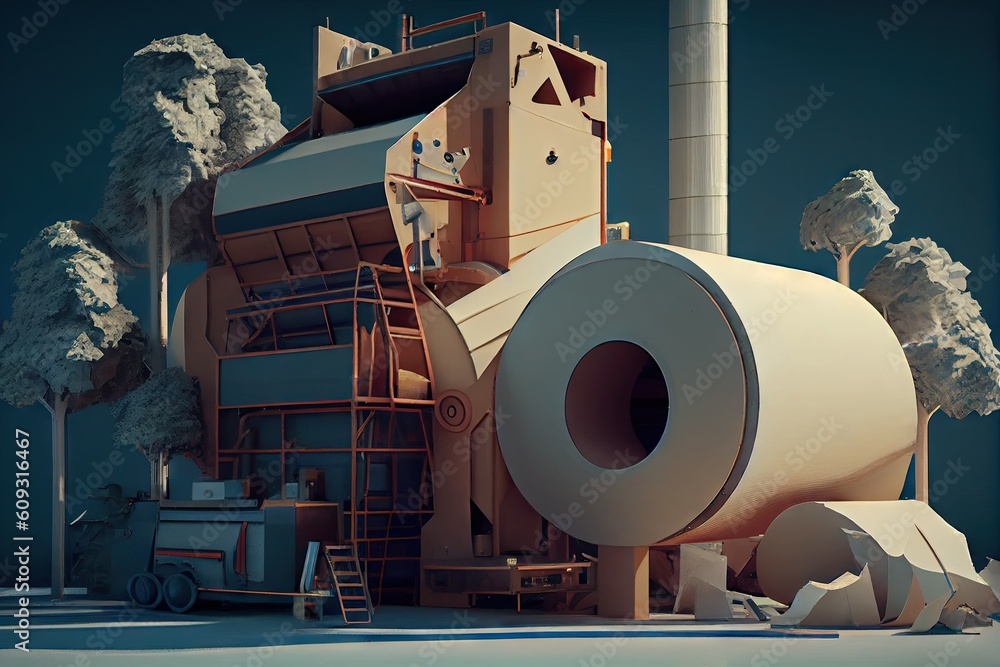 Paper Producing Image pulp and paper factory, with huge machines producing high-quality paper ...