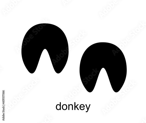 Donkey Footprint. Donkey track. Track of farm animals. Ungulate animal footprints. Mammal animal. Black Silhouette Design. Vector illustration isolated on white background