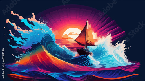 Abstract ocean big wave tsunami illustration vector art 
