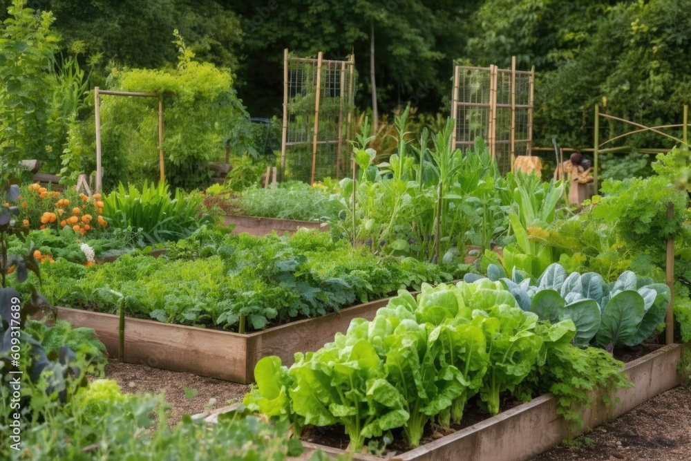 a garden with a variety of vegetables and herbs, for fresh cooking, created with generative ai