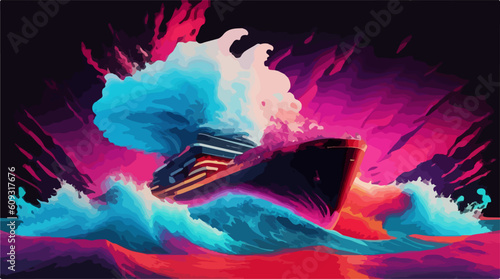 Abstract ocean big wave tsunami illustration vector art 
