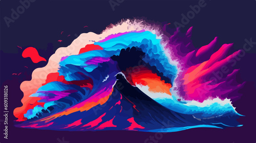 Abstract ocean big wave tsunami illustration vector art 
