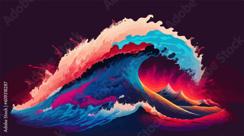Abstract ocean big wave tsunami illustration vector art 
