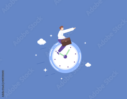 workers who are efficient and effective in managing or using time. Clever employees manage time at work. productivity and business. up a clock. illustration concept design. vector elements. blue 