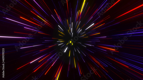 Abstract geometric background of radial lines. Dataflow tunnel. Explosive star. Movement effect. Background. 3D