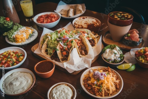 restaurant menu, featuring variety of tacos, burritos and nachos for customers to choose from, created with generative ai