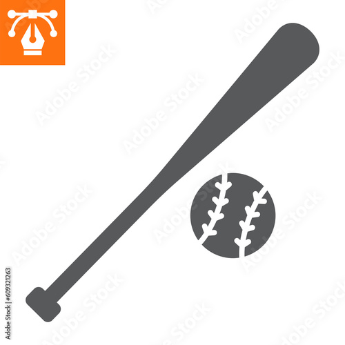Baseball solid icon, glyph style icon for web site or mobile app, independence day and american sport, baseball bat and ball vector icon, simple vector illustration, vector graphics.