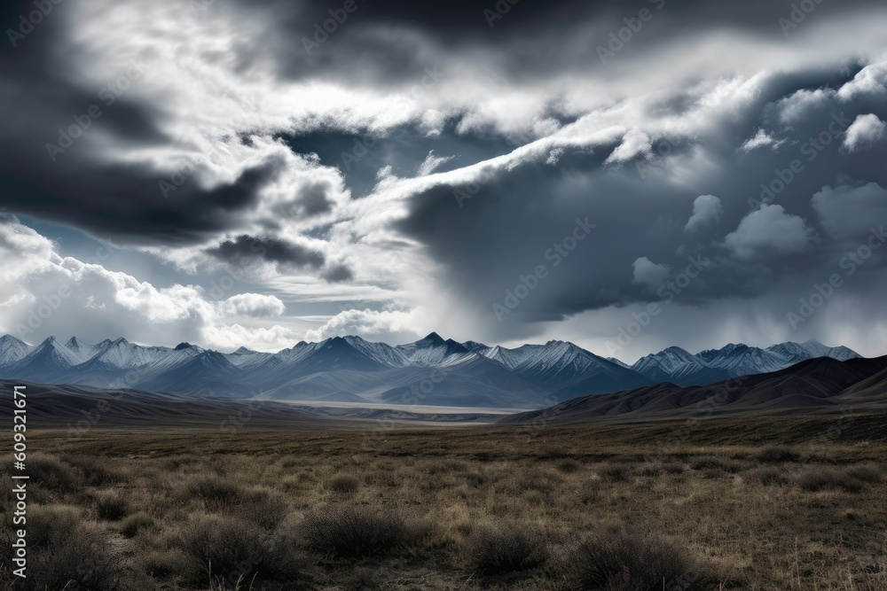 mountain range, with clouds drifting past and dramatic skies, created with generative ai mountain range, with clouds drifting past and dramatic skies, created with generative ai