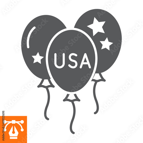 Balloons solid icon, glyph style icon for web site or mobile app, independence day and celebrate, balloons with stars vector icon, simple vector illustration, vector graphics with editable strokes.