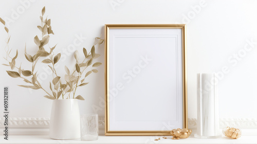 Empty frame on minimalistic background. Generative AI