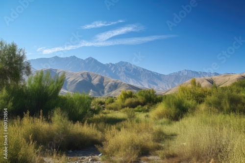 serene landscape with mountain range and clear blue skies  created with generative ai