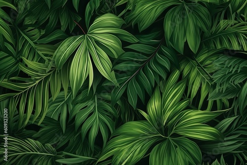 tropical leaf pattern tropical leaf pattern green leaves in the wild pattern pattern tropical leaves. Generative AI