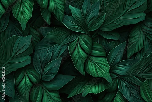 tropical leaf pattern tropical leaf pattern green leaves in the wild pattern pattern tropical leaves. Generative AI © EnelEva
