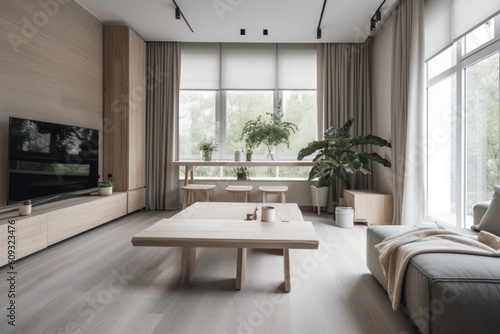 modern apartment with minimalist decor and indoor plants for natural touch  created with generative ai