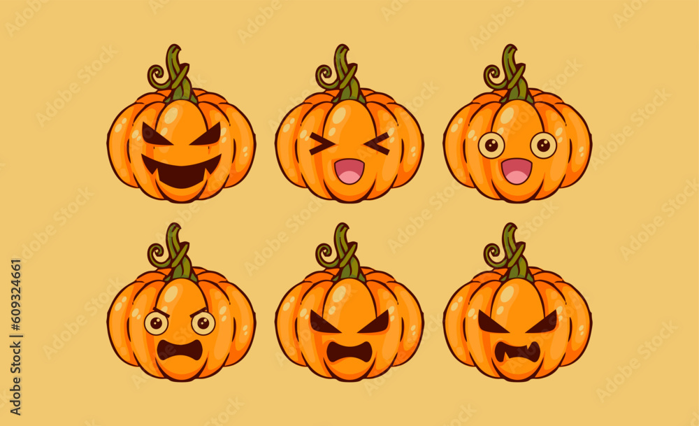 vector cartoon pumpkin icon set with expressions vector cartoon pumpkin icon set with expressions