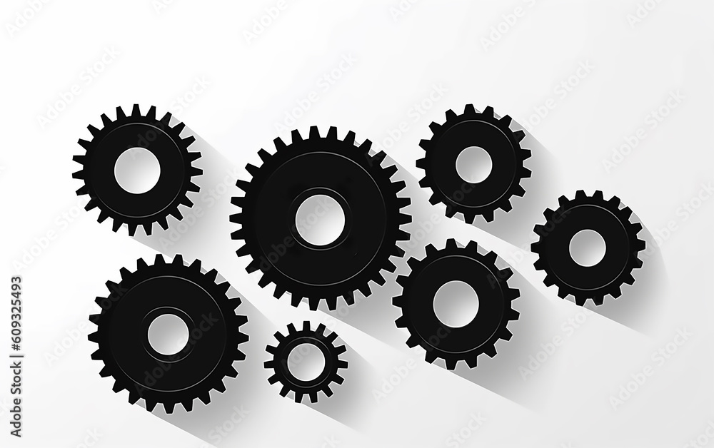 Black gears on white background. Generative AI technology. Black gears on white background. Generative AI technology.