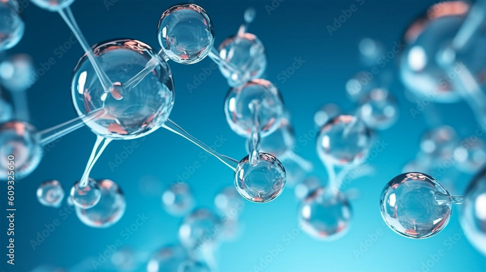 Abstract connection molecules transparent hydrogen H2 with blue background. Minimal and clean network energy. Generative Ai. Abstract connection molecules transparent hydrogen H2 with blue background. Minimal and clean network energy. Generative Ai.
