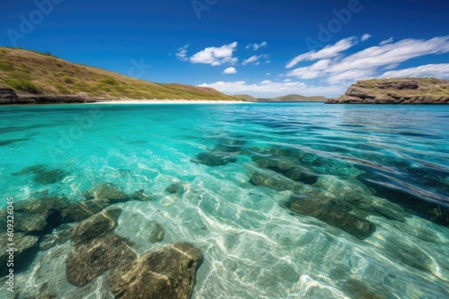 remote island beach with crystal clear water and turquoise waves  created with generative ai