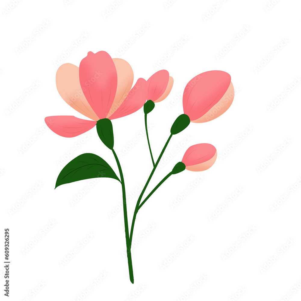 Obraz premium Pink Blossom flower Branch Cute Hand Drawn Cartoon Clip art Illustration and Artwork Design Element