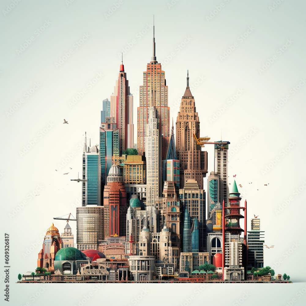 Naklejka premium Beautiful skyline of the city, like 3d model.