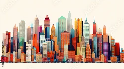 Beautiful skyline of colorful city  like 3d model.
