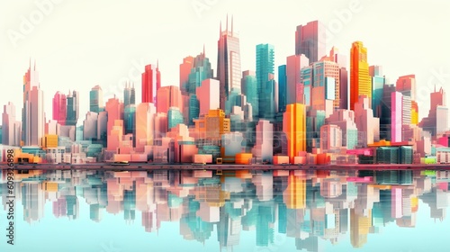 Beautiful skyline of colorful city, like 3d model.