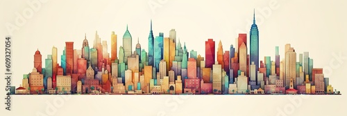 Beautiful skyline of colorful city, like 3d model.