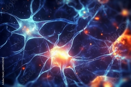 Active Nerve Cells Neuronal Network with Electrical Signals. Generative AI photo