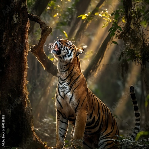 Amazing Bengal tiger in the nature wildlife forest  Tiger in wildlife realistic photography made with generative ai technology