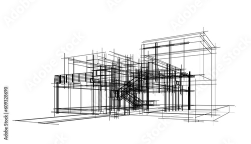 Architectural drawing of a house 3d sketch