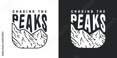 Adventure print in the form of mountain. Wild life in nature and outdoor forest camping