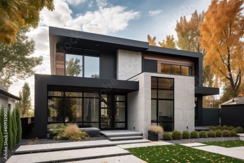 exterior of modern house with sleek exterior and contemporary design, created with generative ai