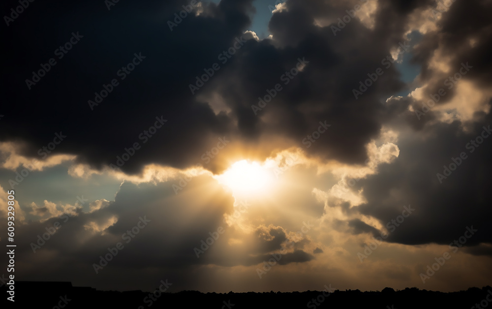 Sun coming out from the clouds. Generative AI technology. Sun coming out from the clouds. Generative AI technology.