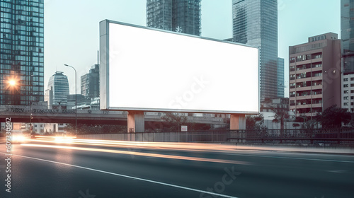 Blank Billboard Stealing the City Spotlight. created with Generative AI