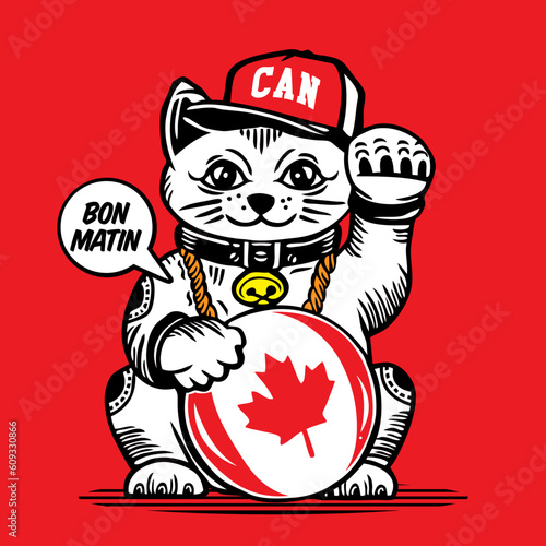 Lucky Cat Vector Illustration Canada Canadian Flag