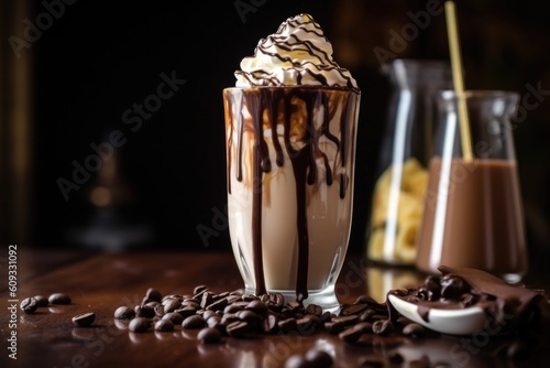 iced cappuccino with swirls of chocolate and vanilla, created with generative ai