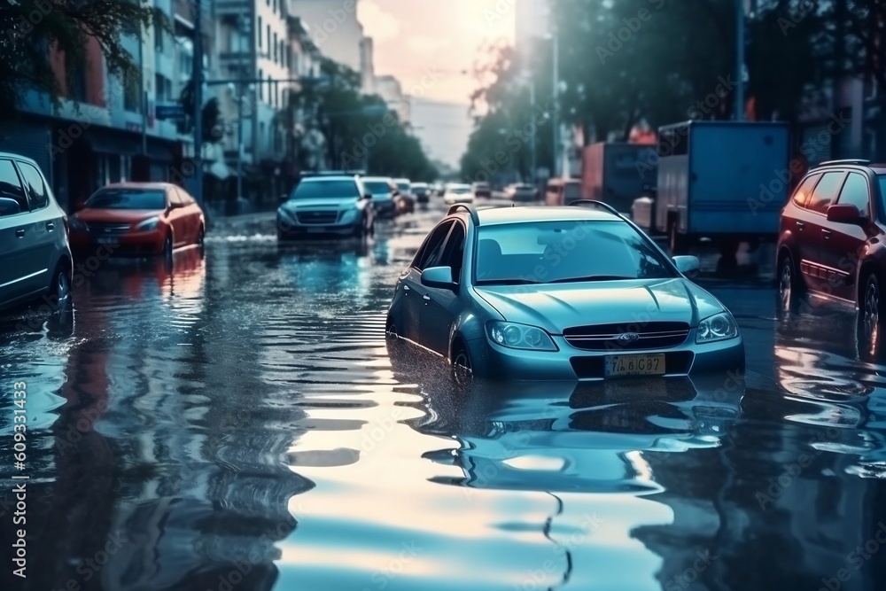 Cars Submerged in Hurricane Heavy Rains and Flooding Devastation ...