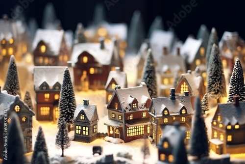 Vintage-Style Winter Wonderland Snowy Christmas Village. Generative AI