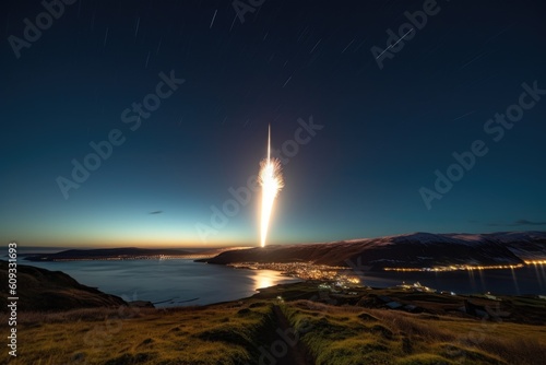 rocket launch with stunning views of the earth from space, created with generative ai