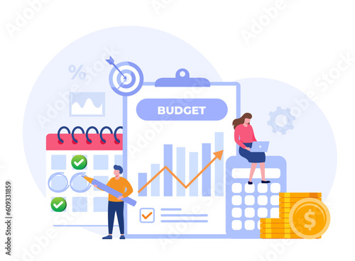 Budget business strategy, finance and accounting, budget calculation, economy and investment, flat design illustration vector banner and background