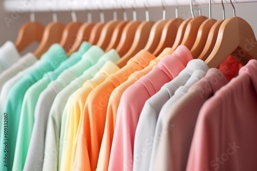 Pastel-Colored Clothing Rack Vibrant and Colorful Clothes. Generative AI