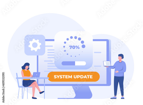 system update, maintenance, loading, installation software, technology, internet, application, flat vector illustration banner background