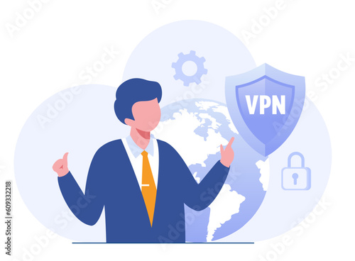 VPN access. VPN to protect personal data in smartphone & computer. Virtual Private Network. Secure network connection and privacy protection. flat vector illustration banner