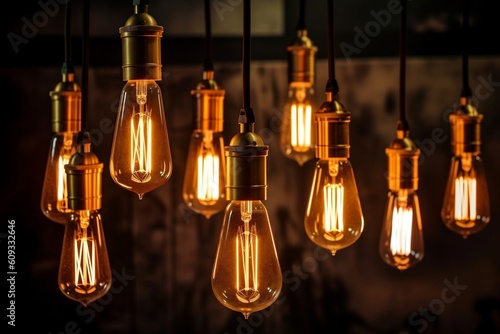 Decorative Vintage Edison style Light Bulbs in Unique Designs. Generative AI